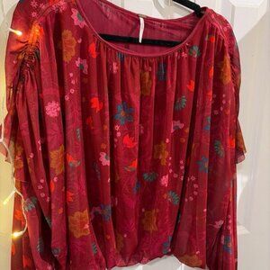 Free People Red Floral Blouse